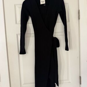 Abercrombie & Fitch Black Long Sleeve Wrap Dress